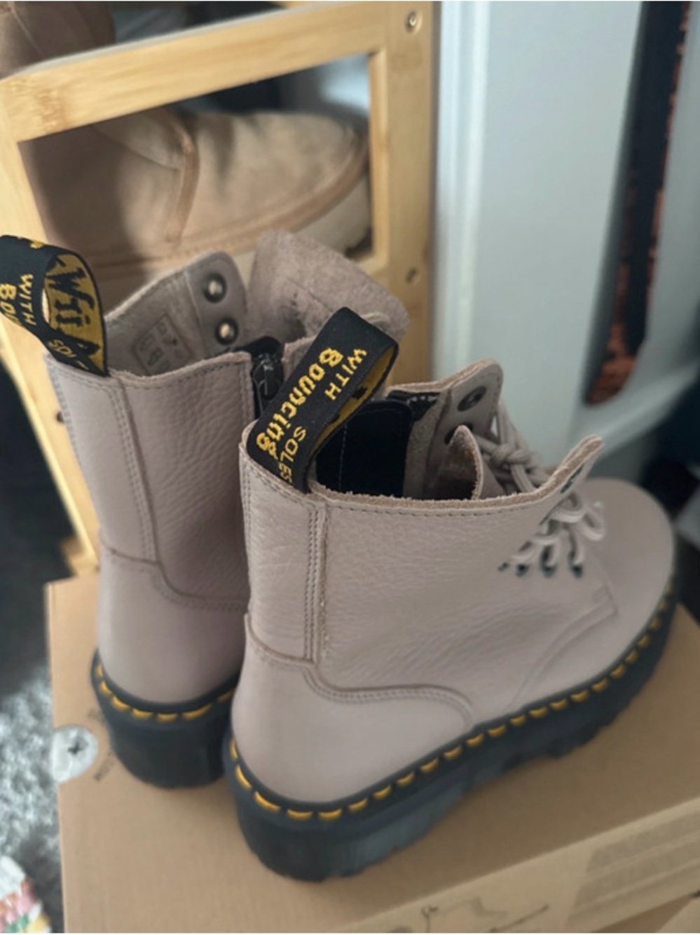 Dr. Martens Women's Taupe Lace-Up Platform Boots - Picture 3 of 4